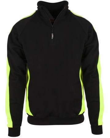 Genser med kort glidelås, Sort/Safety Gul - Wilmington 6052