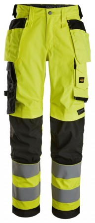 Arbeidsbukse med stretch og hylsterlommer for dame, High-Vis Gul Kl.2 - Snickers® 6743