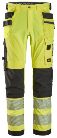 Arbeidsbukse med fireveisstretch & hylsterlommer, High-Vis Gul kl. 2 - Snickers® 6232