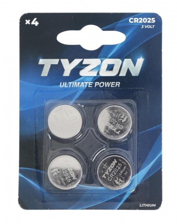 Knappcellebatteri CR2025, 4pk - Tyzon®
